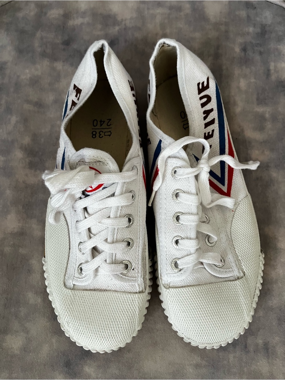 Feiyue Classic Low-Top Canvas Sneaker White with Red & Blue Accents Martial Arts